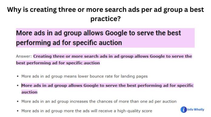 Why is creating three or more search ads per ad group a best practice