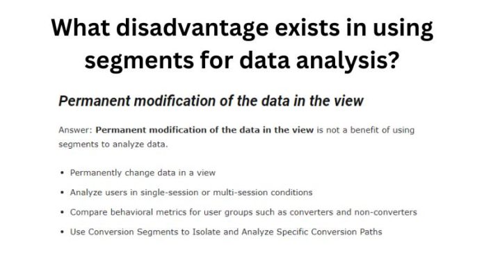 What disadvantage exists in using segments for data analysis